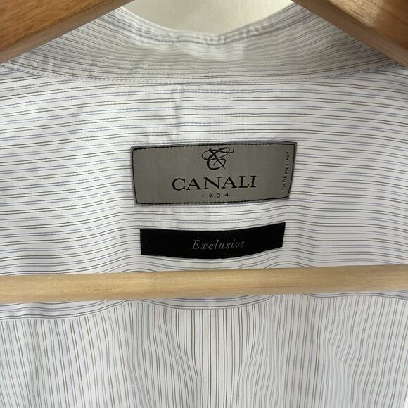 Canali Men’s Blue/White/Gray Striped Long Sleeve Button Up 42-16.5 JJ40 - Picture 3 of 3